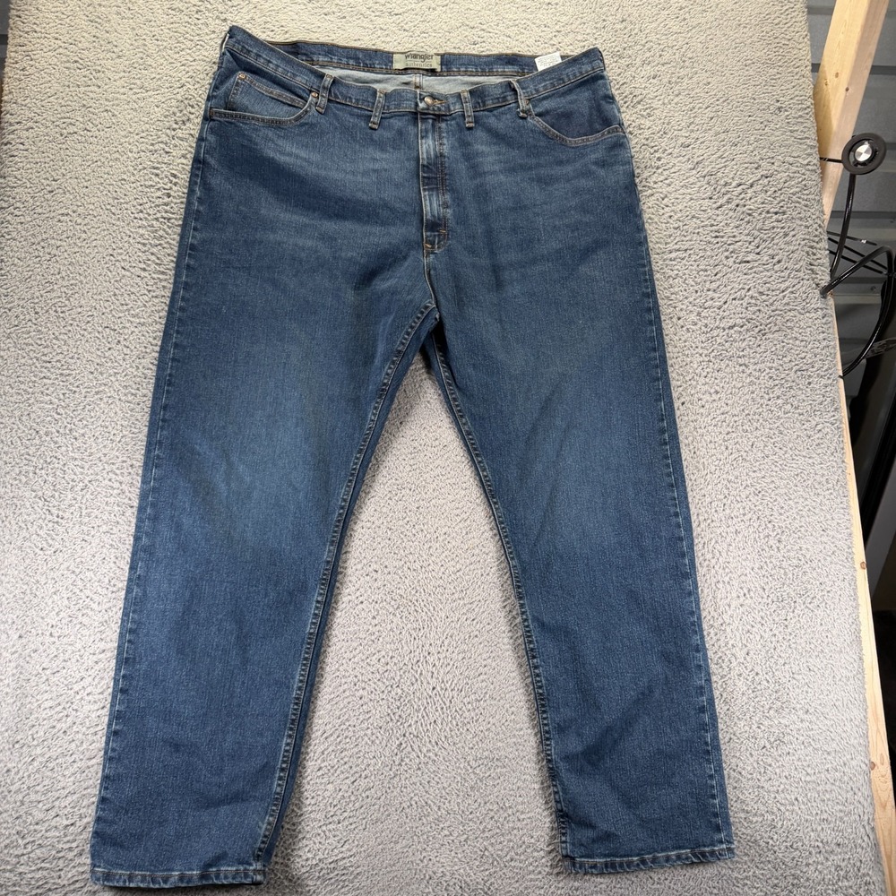 Wrangler Jeans Men's 46x34 Blue Cotton Denim Straight Leg Slim Workwear Travel
